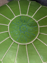 Load image into Gallery viewer, Lime Green 20" Round Leather Hassock