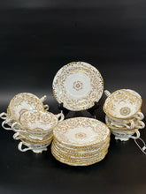 Load image into Gallery viewer, Porcelain Gold Trim White 11 Piece Vintage Floral Cup + Saucer