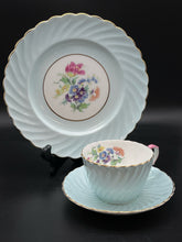 Load image into Gallery viewer, Aynsley Blue 3 Piece Floral Cup + Saucer