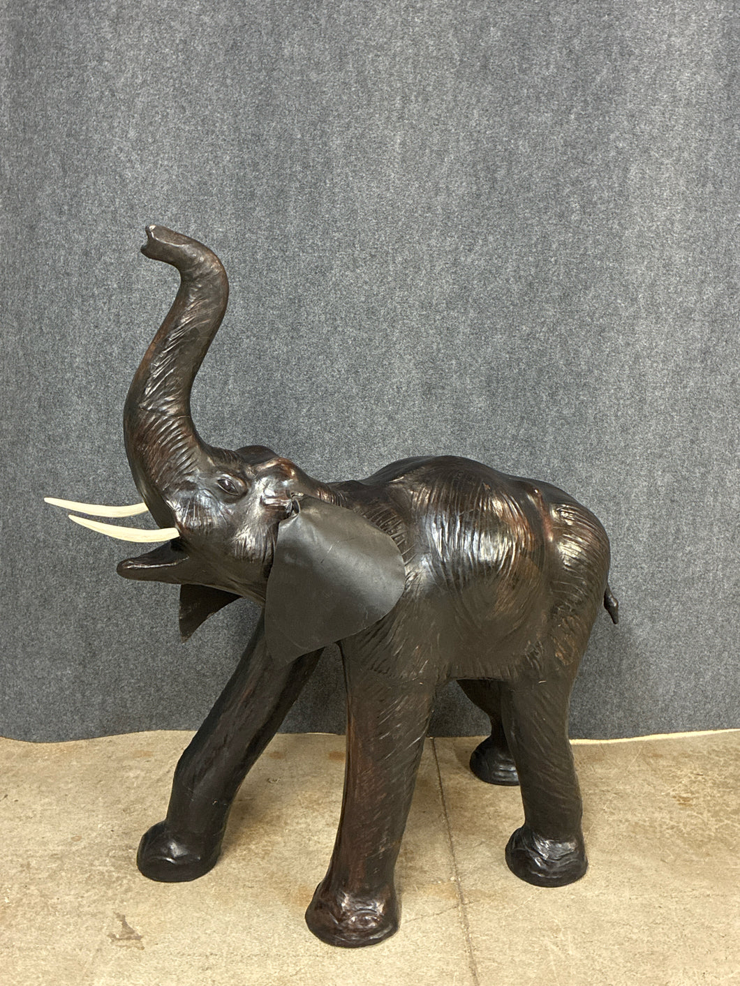 Large Leather Wrapped Elephant Sculpture