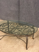 Load image into Gallery viewer, Wrought Iron &amp; Glass Oval Coffee Table