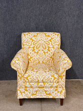 Load image into Gallery viewer, Ethan Allen Upholstered Armchair in Yellow Damask Fabric