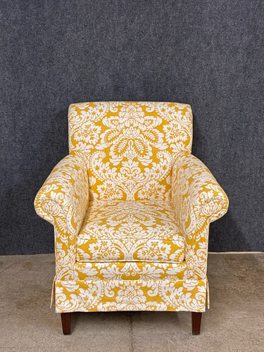 Ethan Allen Upholstered Armchair in Yellow Damask Fabric