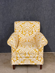 Ethan Allen Upholstered Armchair in Yellow Damask Fabric