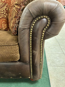 94" Upholstered Sleeper Sofa with Rolled Arms & Tapestry Pillows