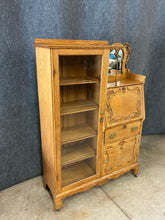 Load image into Gallery viewer, Antique Victorian Carved Oak Secretary Bookcase with Beveled Mirror