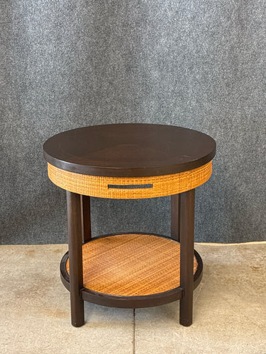 Rattan & Wood Round Accent Table
