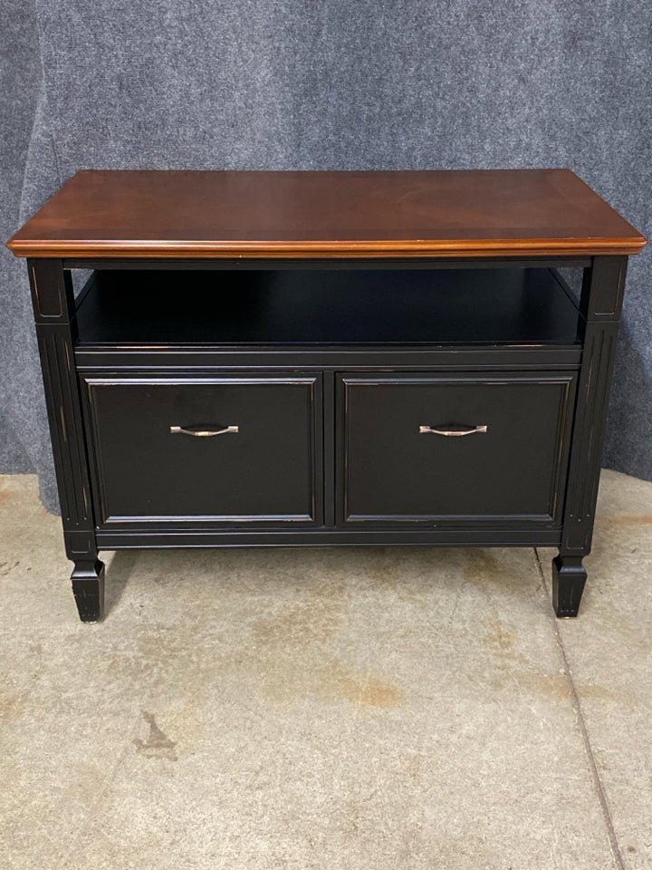 Two-Tone Wood & Black Filing Console Table