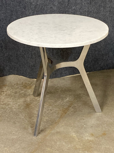 Crate & Barrel Marble-Top Side Table with Polished Metal Base