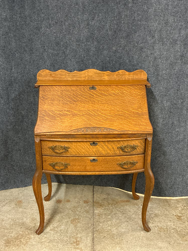 Vintage Oak Slant-Front Secretary Desk with Drawers