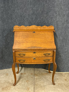 Vintage Oak Slant-Front Secretary Desk with Drawers