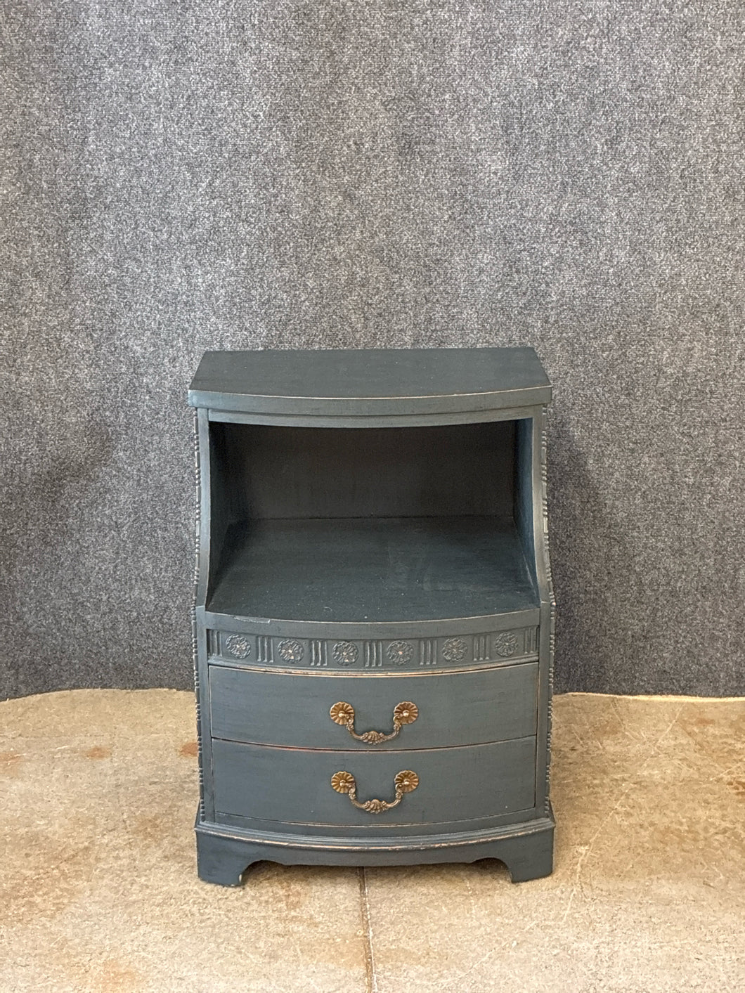 Vintage Painted Nightstand with Open Shelf & Two Drawers