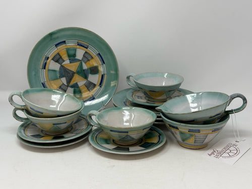 Pottery Turquoise 14 Piece Geometric Tea/Coffee Set