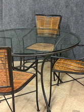 Load image into Gallery viewer, Crate &amp; Barrel Round Glass Dining Table with 4 Rattan Chairs