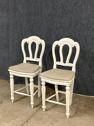 Pair of Distressed Solid Wood Counter Stools