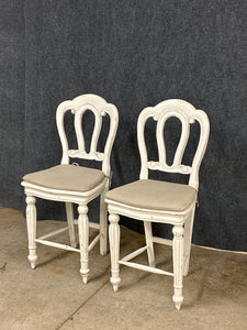 Pair of Distressed Solid Wood Counter Stools