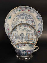 Load image into Gallery viewer, Porcelain Blue Print 3 Piece Vintage Floral Cup + Saucer