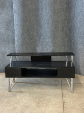 Load image into Gallery viewer, Two-Tier Chrome and Black Wood Media Stand