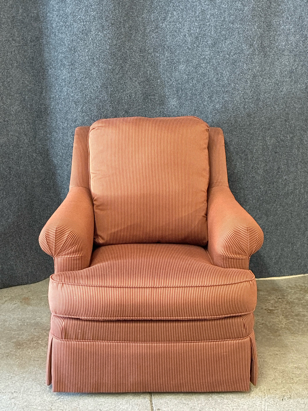 Ethan Allen Red Striped Rolled Back Arm Chair