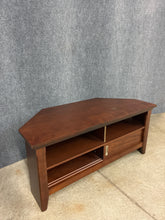 Load image into Gallery viewer, Dark Wood Corner Media Stand