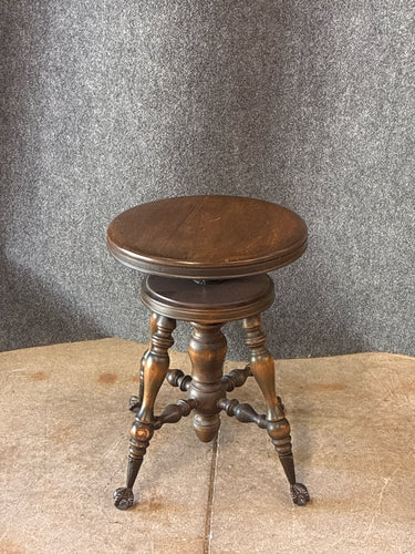 Antique Adjustable Swivel Piano Stool with Claw & Ball Feet