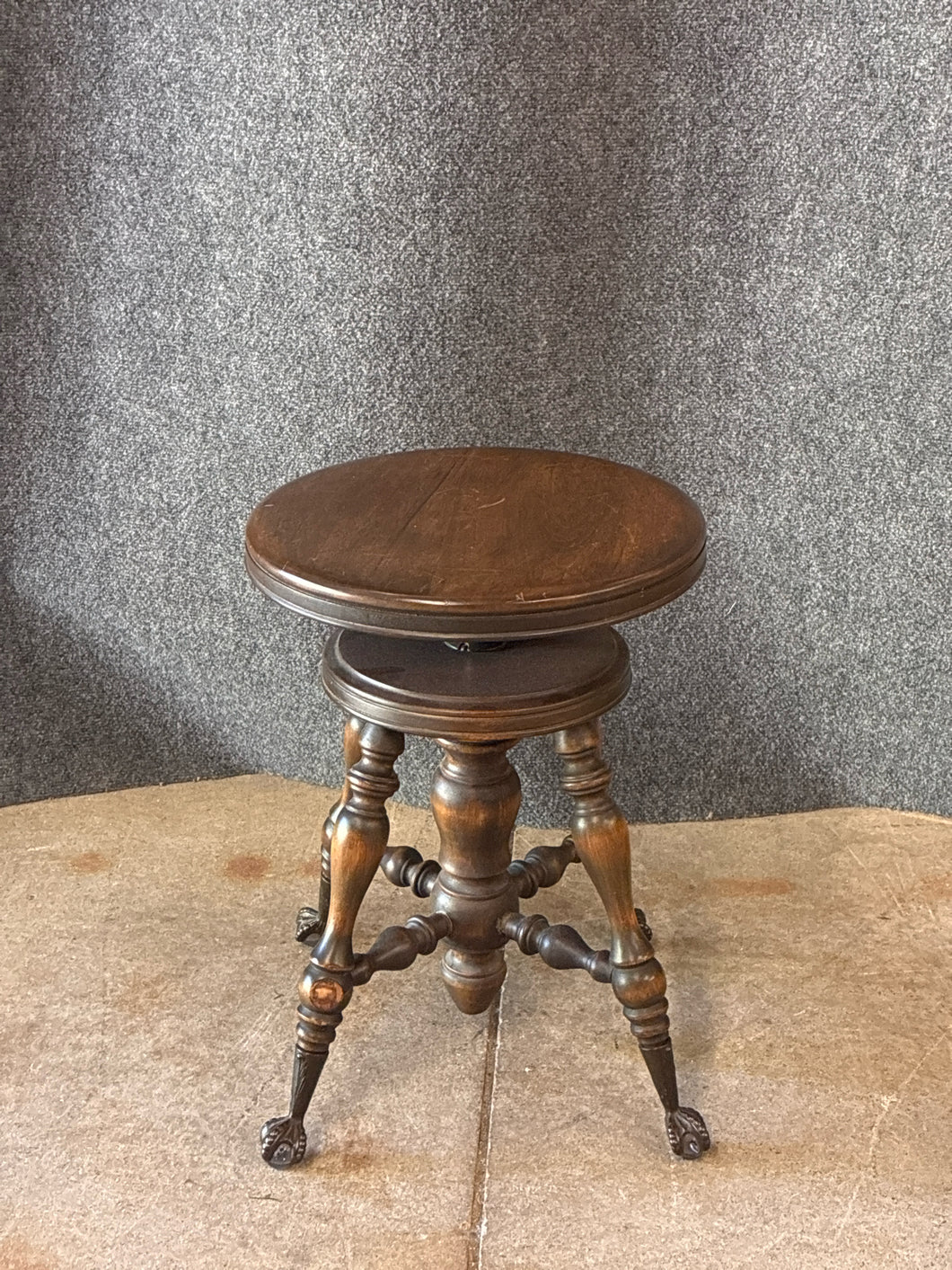 Antique Adjustable Swivel Piano Stool with Claw & Ball Feet