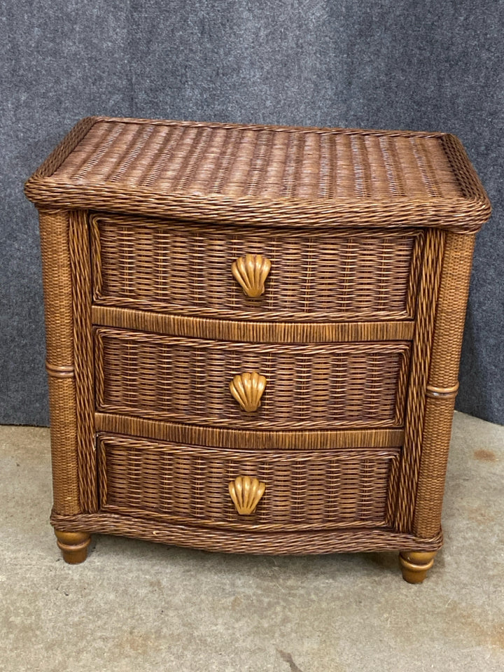 Wicker 3 Drawer Nightstand