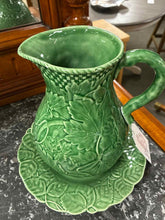 Load image into Gallery viewer, Bordallo Pinheiro Green Ceramic 2 Piece Leaf Pitcher