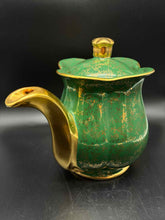 Load image into Gallery viewer, Gold Trim Green 4 Piece Floral Tea/Coffee Set