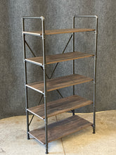 Load image into Gallery viewer, Industrial Metal &amp; Wood 5-Shelf Bookcase