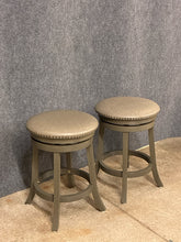 Load image into Gallery viewer, Counter Height Grey Leather Backless Swivel Stools