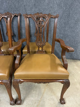 Load image into Gallery viewer, Set of 10 Antique Carved Mahogany Chippendale Style Dining Chairs