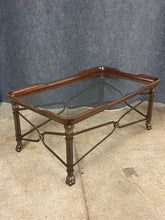 Load image into Gallery viewer, Leather &amp; Metal Glass-Top Coffee Table