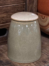 Load image into Gallery viewer, 2 Piece Denby Pale Yellow Pottery Olive Solid Salt + Pepper shakers