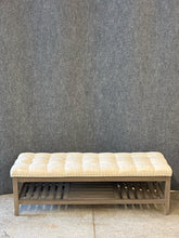 Load image into Gallery viewer, Upholstered Wood Bench with Slatted Shelf