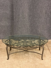 Load image into Gallery viewer, Wrought Iron &amp; Glass Oval Coffee Table