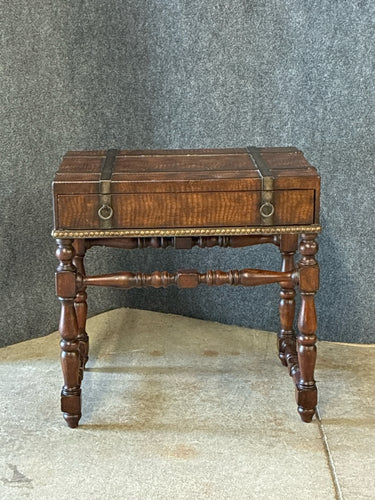 Custom Leather Top Accent Table With Drawer