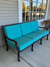 Load image into Gallery viewer, Outdoor Metal Sofa with Turquoise Cushions