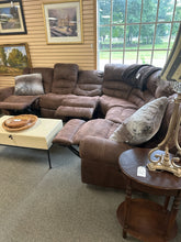 Load image into Gallery viewer, Brown Upholstered Power Reclining Sectional With Nailhead Trim