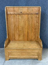 Load image into Gallery viewer, Dan Hubbard Hand Crafted Pine Hall Bench / Settle with Storage &amp; Peg Rail