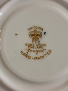 Bone China Gold Trim Black 2 Piece Floral Cup + Saucer