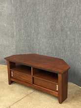 Load image into Gallery viewer, Dark Wood Corner Media Stand