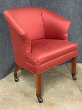Load image into Gallery viewer, Vintage Ethan Allen Barrel Back Red Upholstered Chair on Casters