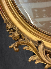 Load image into Gallery viewer, Antique 19th Century Giltwood &amp; Gesso Oval Beveled Mirror