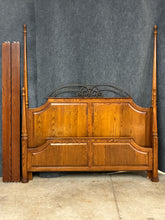 Load image into Gallery viewer, King Size Oak Poster Bed with Wrought Iron Headboard Accent
