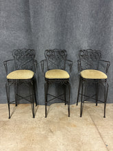 Load image into Gallery viewer, Set of Three Iron Bar Height Swivel Stools
