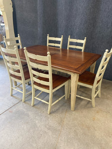 Two-Tone Farmhouse Dining Set with 6 Ladderback Chairs