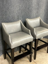 Load image into Gallery viewer, Pair of Lee Industries Gray Leather Bar Stools