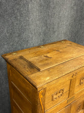Load image into Gallery viewer, Antique c.1900 Lapland Carved Oak Ice Box with Tin-Lined Interior