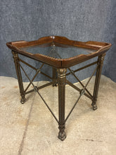 Load image into Gallery viewer, Leather &amp; Metal Glass-Top End Table
